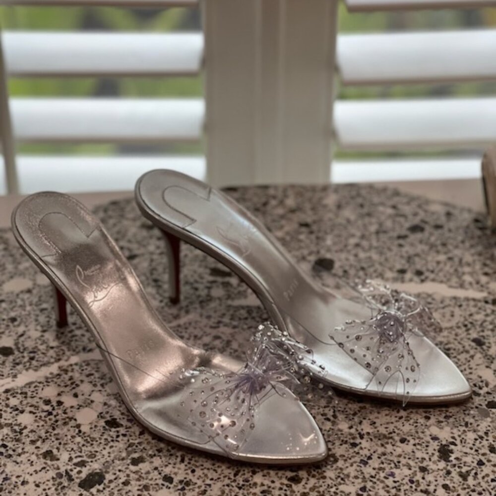Christian Louboutin Aqua Crystal Embellished Clear Slide Sandal